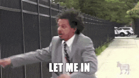 Humorous gif of a man attempting to get into a locked gate.